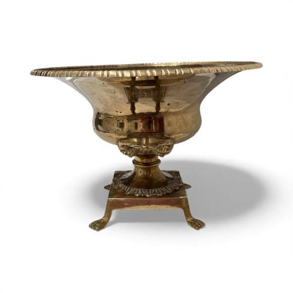 Vintage Ornate Brass Pedestal Bowl with Claw Feet and Faces - Picture 8 of 17